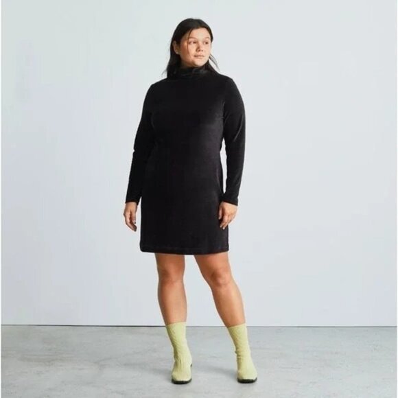 Everlane Dresses & Skirts - Everlane The Velour Mini Dress Black Mock Neck Long Sleeves Womens Size XS New